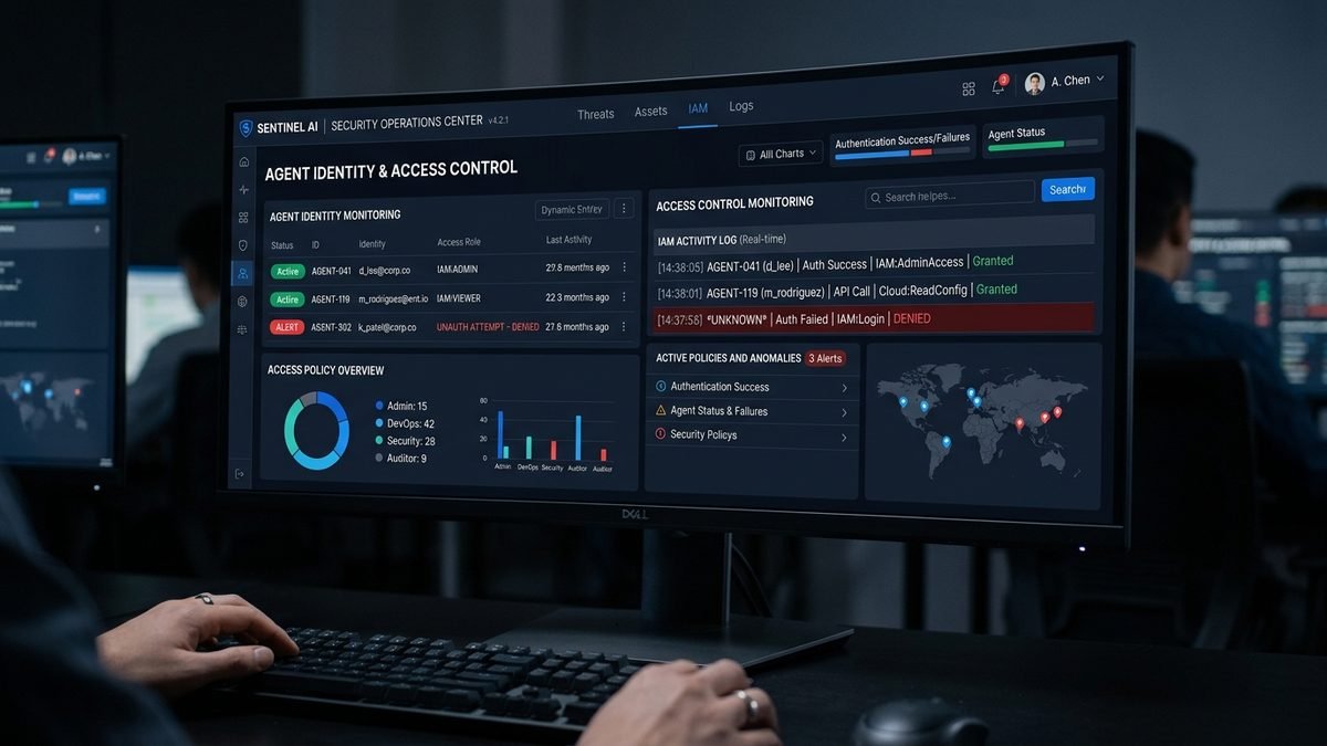 IT admin quarantining a rogue AI agent in a containment field on a network grid