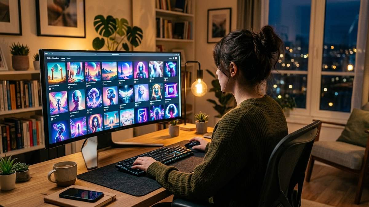 Artist choosing between glowing art-style portals with a crossed-out price tag