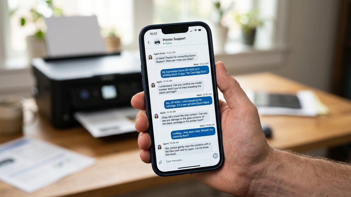 Shield protecting a printer from scam pop-ups while a phone number is inspected