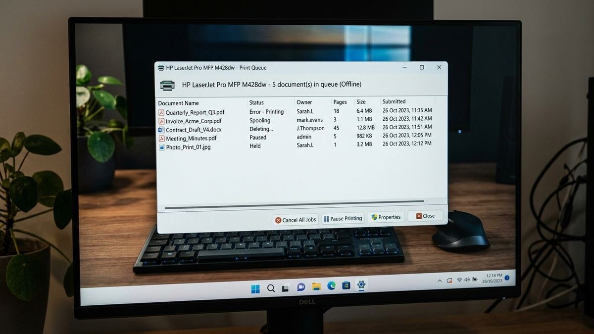 Printer with refresh arrows, driver chip icons and a fresh document emerging